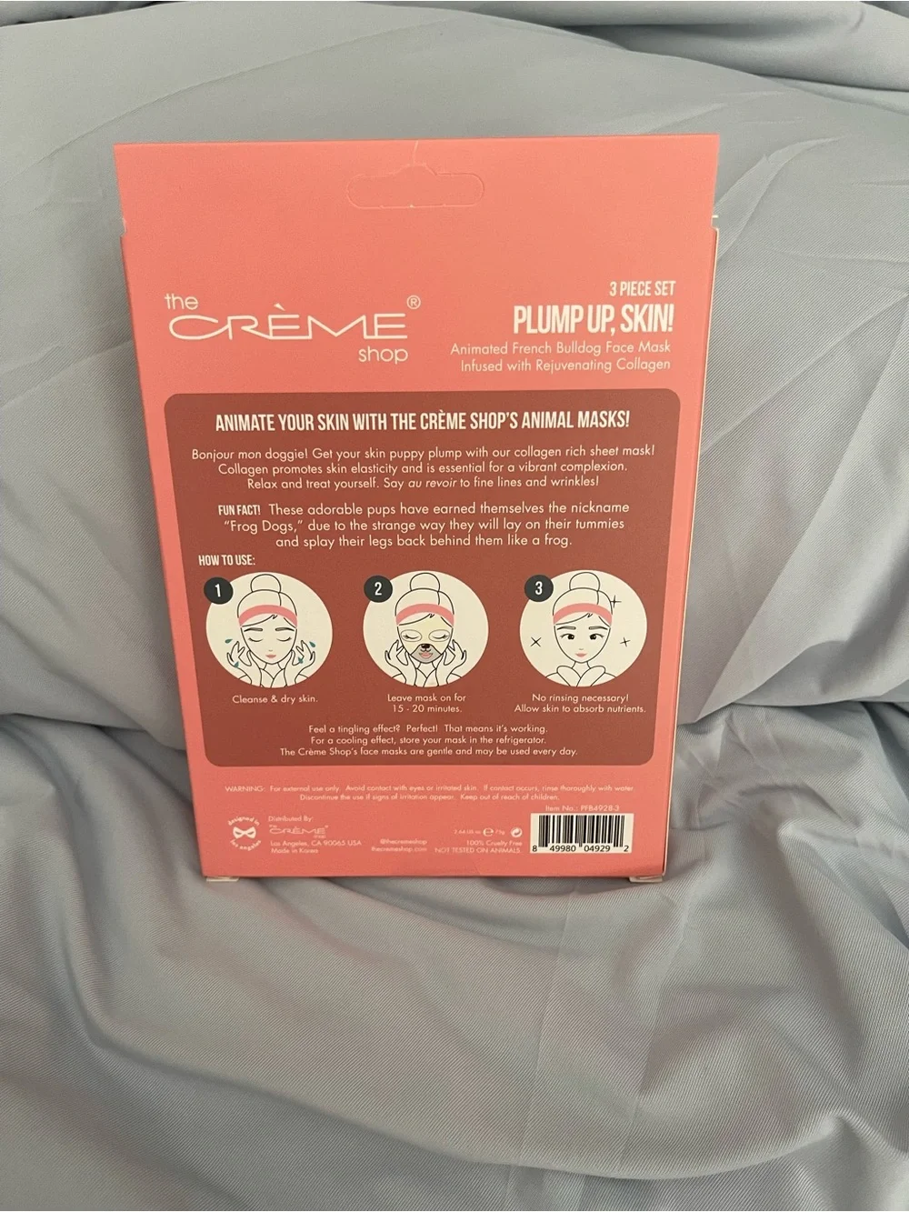 Plump Up, Skin! Animated French Bulldog Face Mask - 3 pack